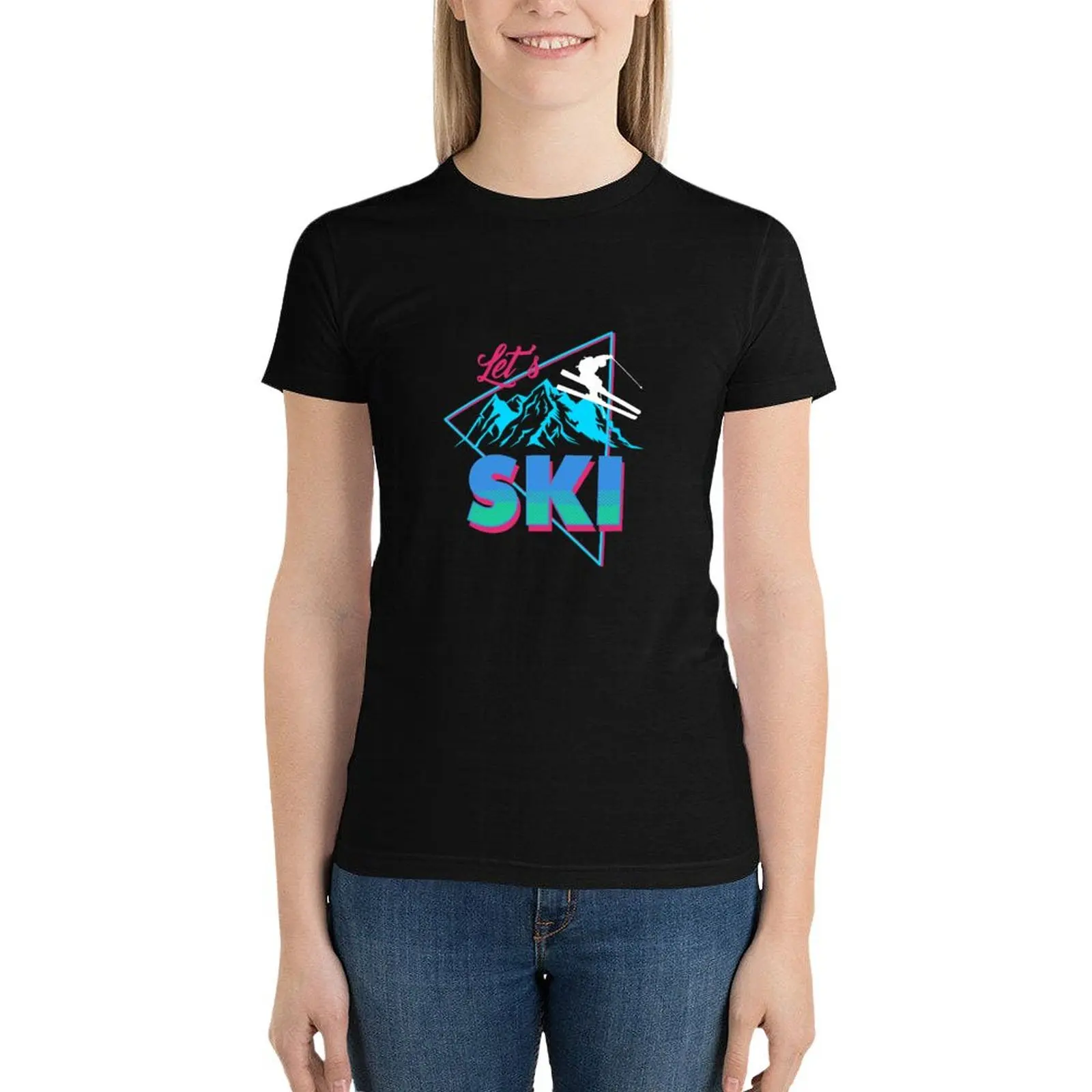 Let's Ski Retro 80s Ski Outfit Vintage Skiing Apparel T-Shirt tops Blouse rock and roll t shirts for Women