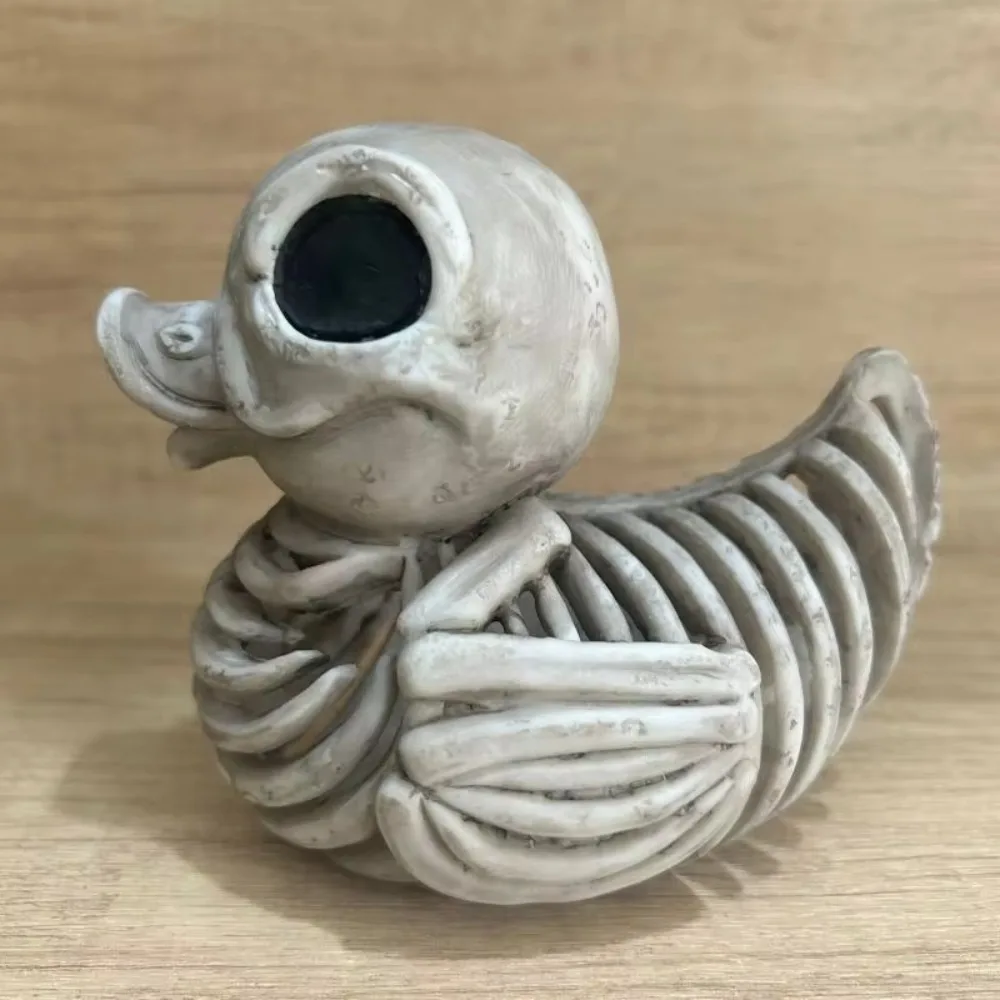 Unique Resin Halloween Duck Skeleton Model Grotesque Horror Skull-And-Duck Statue Realistic Miniature