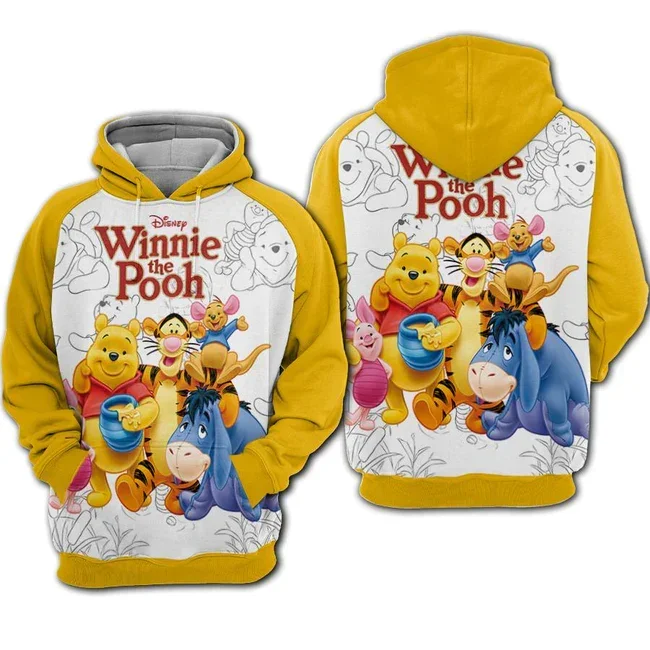 

2024 Disney Unifinz DN Hoodie Winnie The Pooh Men and Women Hoodie Pooh And Friends Yellow White Hoodie