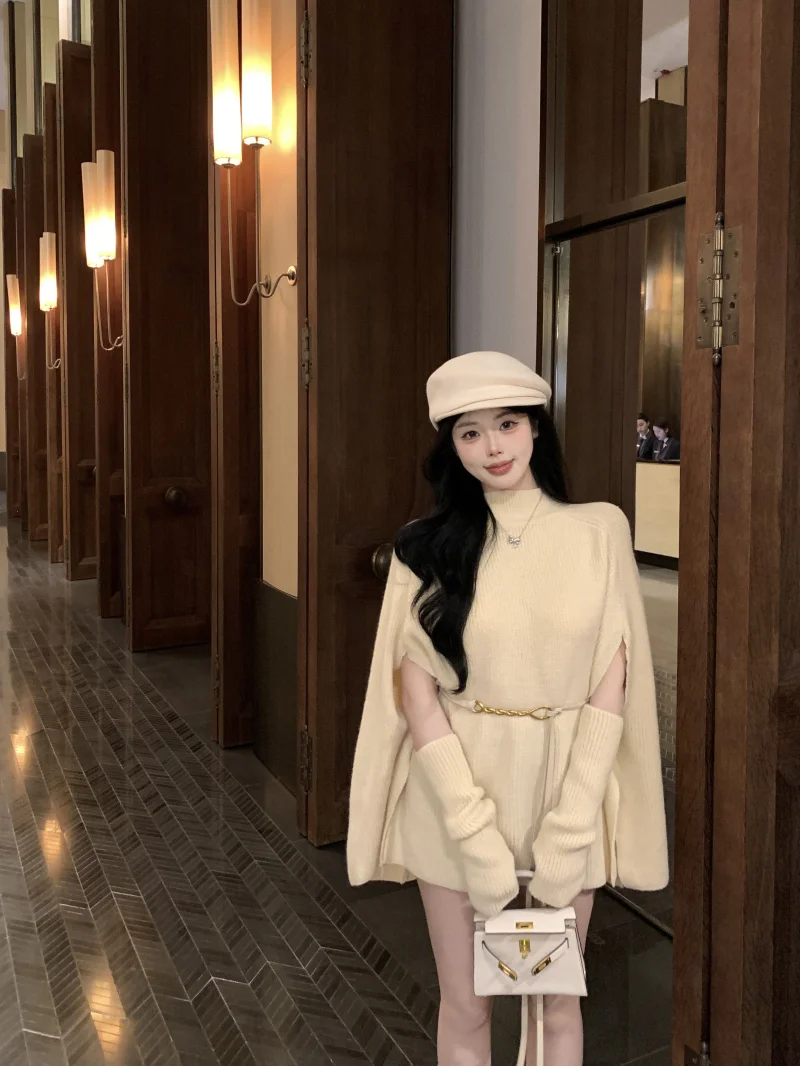 Женский вязаный свитер с высоким воротником, пальто, осень-зима, свободный индивидуальный топ, модный капюшон, Ne Casual Sle