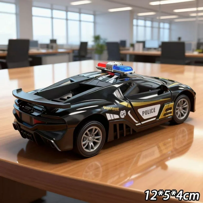 1/36 Die-Cast Police Car Model, Open the Door to Pull Back the Metal Car, Decorative Collectible Model view 2