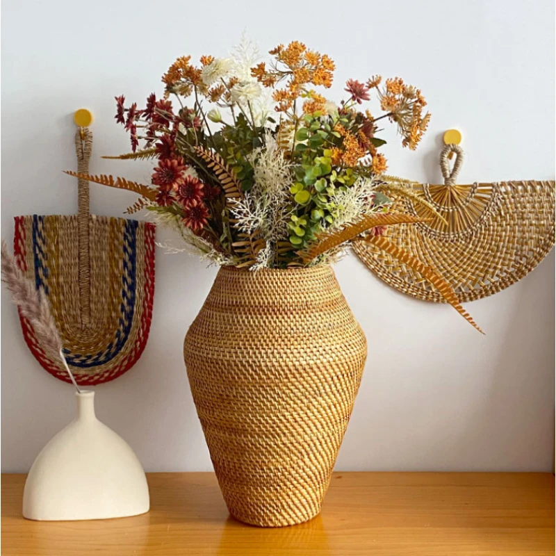 

Dried Flower Vessels Dried Branches Pot Floral Arrangement Vase Wicker Decorative Vase Vintage Hand- Woven Vase Indoor Plant Pot