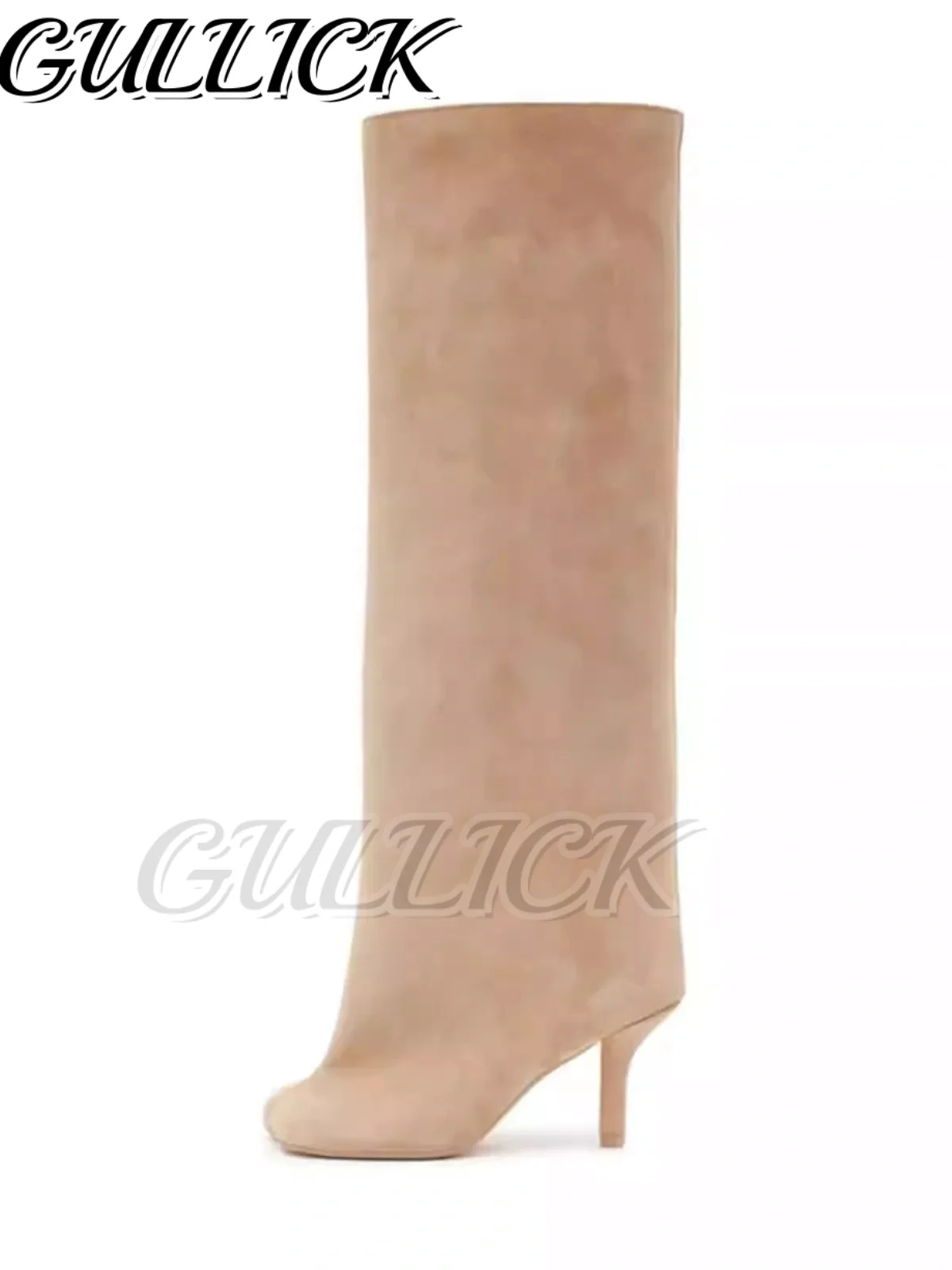 Sepatu Bot Tinggi Setengah Lutut Bahan Suede Solid Warna Raspberry Pink Hak Kitten Model Slip On Botas Wanita Desainer Sepatu Panjang Model Slip On Ukuran Besar