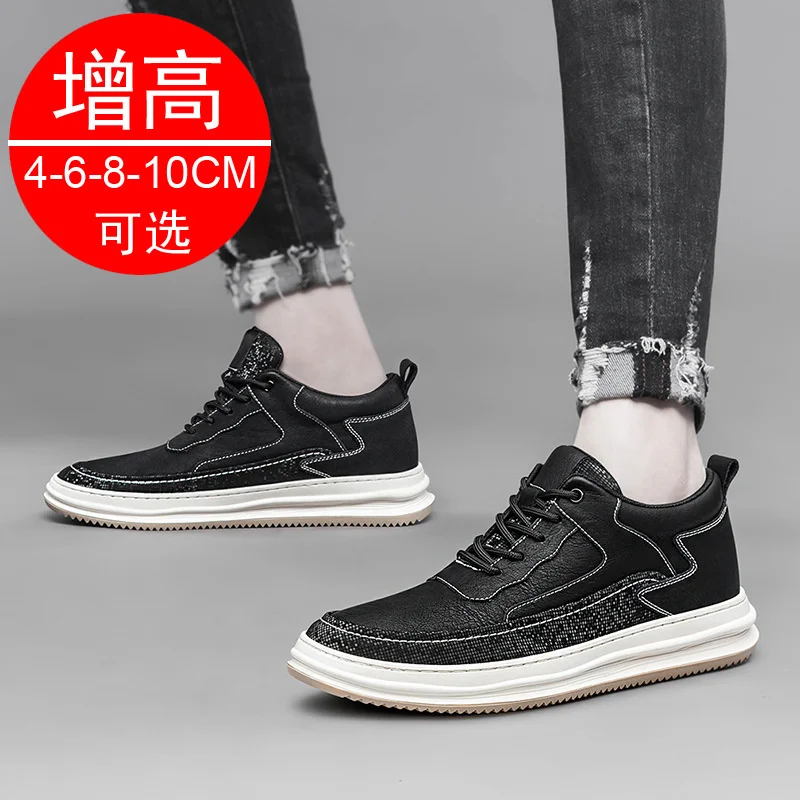 Elevator Shoes Men Sneakers Breathable Cowhide Sports Heightening Shoes Increase Insole 6CM 8CM 10CM Optional Heels Casual Shoes