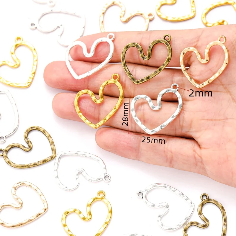 15pcs 5 Color Oblique Hollow heart shaped Charm for Necklace Keyring Pendant  DIY Handmade Jewelry Accessories 28*25mm A135