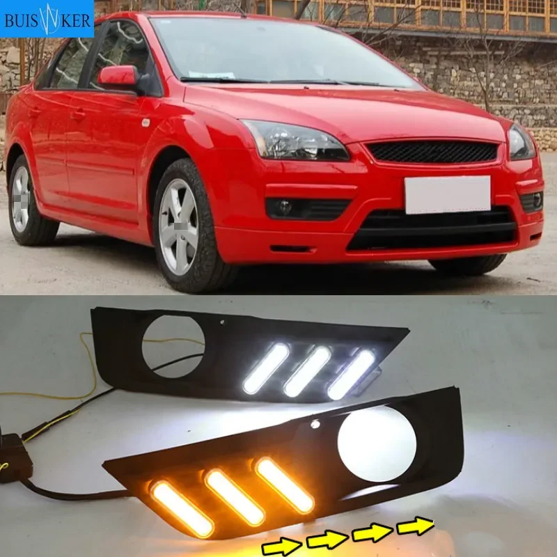 

Автомобильный светодиодный светильник drl для Ford Focus 2005 2006, передние фары дальнего света, противотуманные фары дневного света Drl, белый, желтый, 12 В