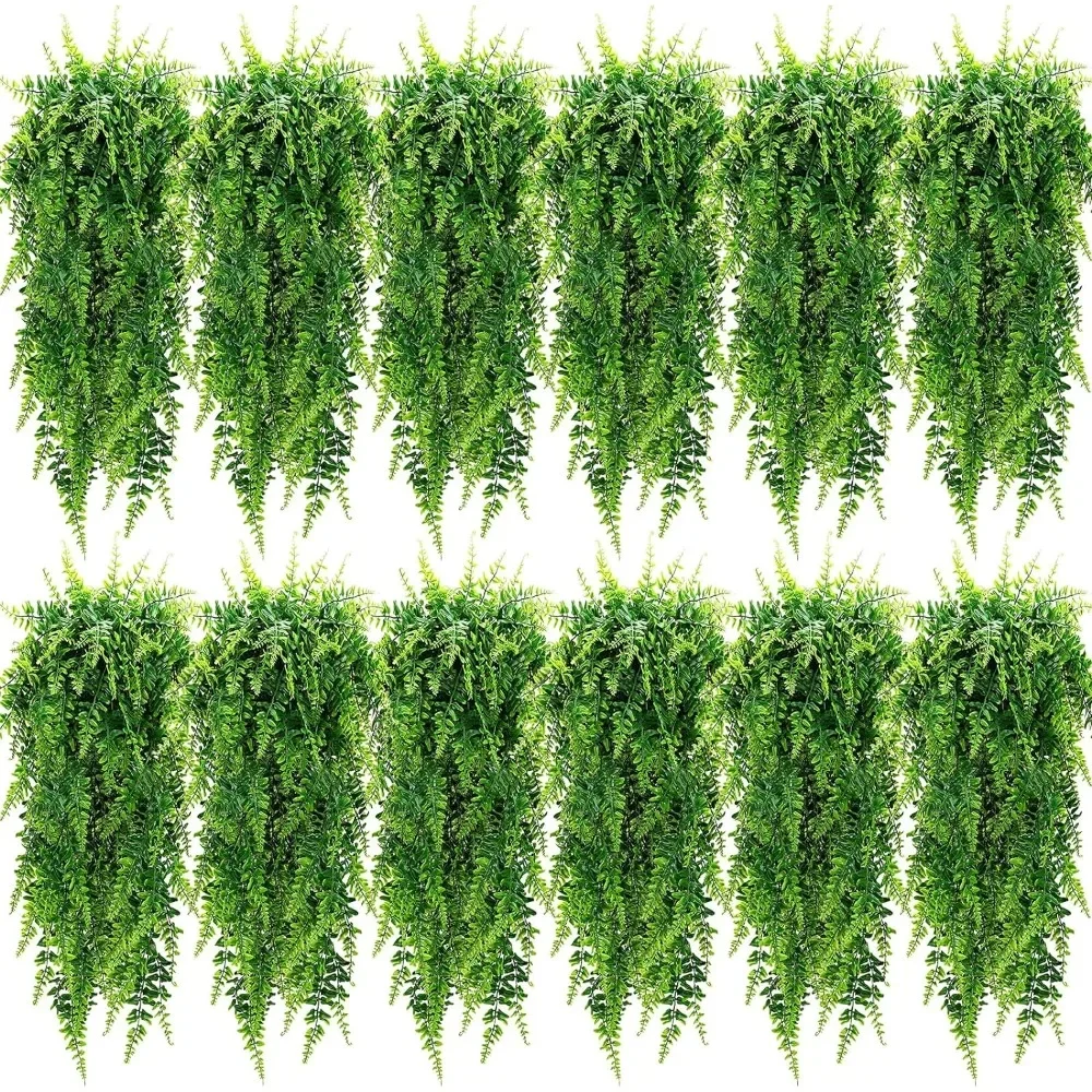 12 Pcs Artificial Hanging Plants 32 Inch Fake Hanging Plant, Fake Boston Ferns Plastic Fake Hanging Plants Plants for Wall