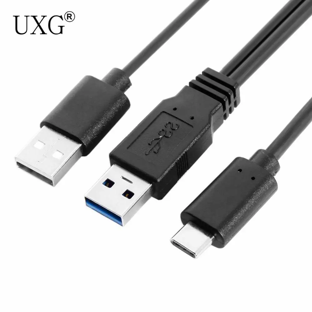 USB 3.0 Mobile Hard Drive Cable 0.6m AM Male To Type-c Male Dual Y-shaped Data Transmission Cable Power Supply Up To 5Gbps