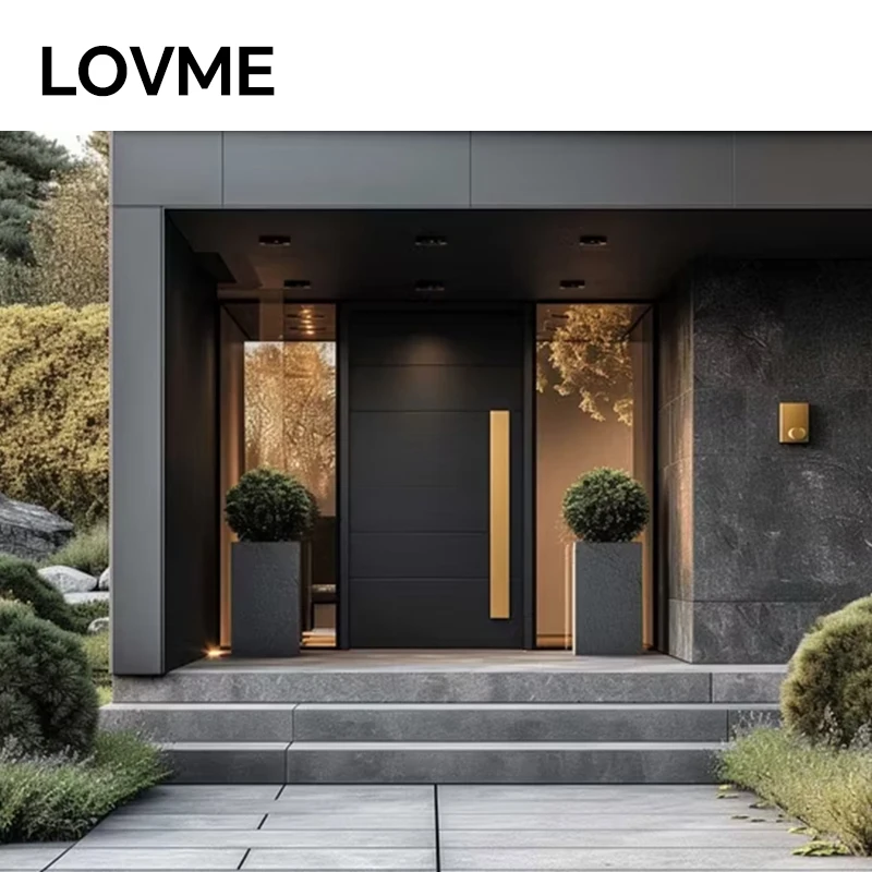 Italian Front Door Design Villa Entrance Security Luxury Front Pivot Door Modern Entry Black Aluminum Pivot Door