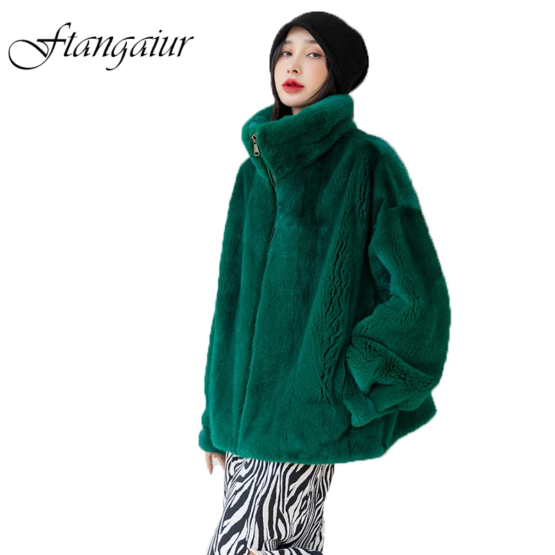 

Ftangaiur Winter Import Purple Standard Velvet Mink Fur Coat Women Mandarin Collar Pure Color Loose Natural Real Mink Fur Coats