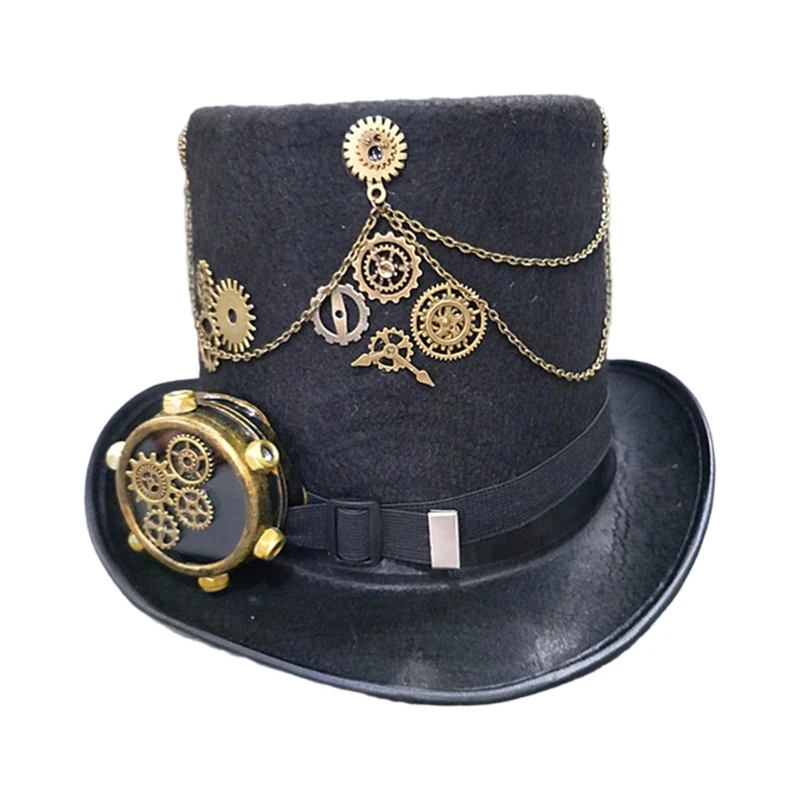 

Steampunk Top Hat For Men Women Flat Top Hat with Goggles Performances Costume