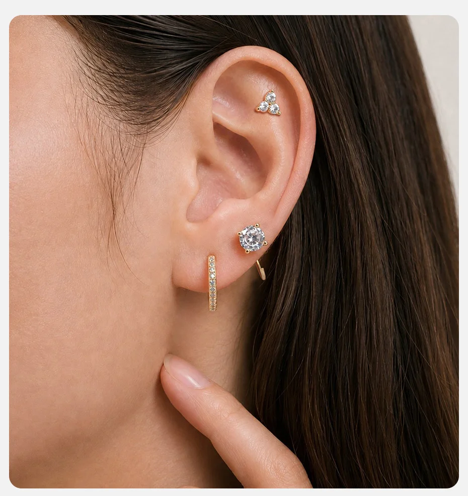 Vnox Vergoldetes Minimalistisches Creolen-Set für Damen, Trendige Schleifen-, Herz- und Kreis-Huggie-Ohrringe, Niedlicher Stapelbarer Alltagsschmuck – Detail 13
