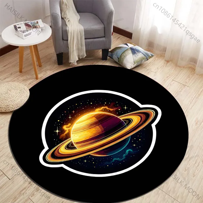 Vivid Planet with Rings Illustration Printed round carpet living room sofa table carpet large pet mat soft round carpet