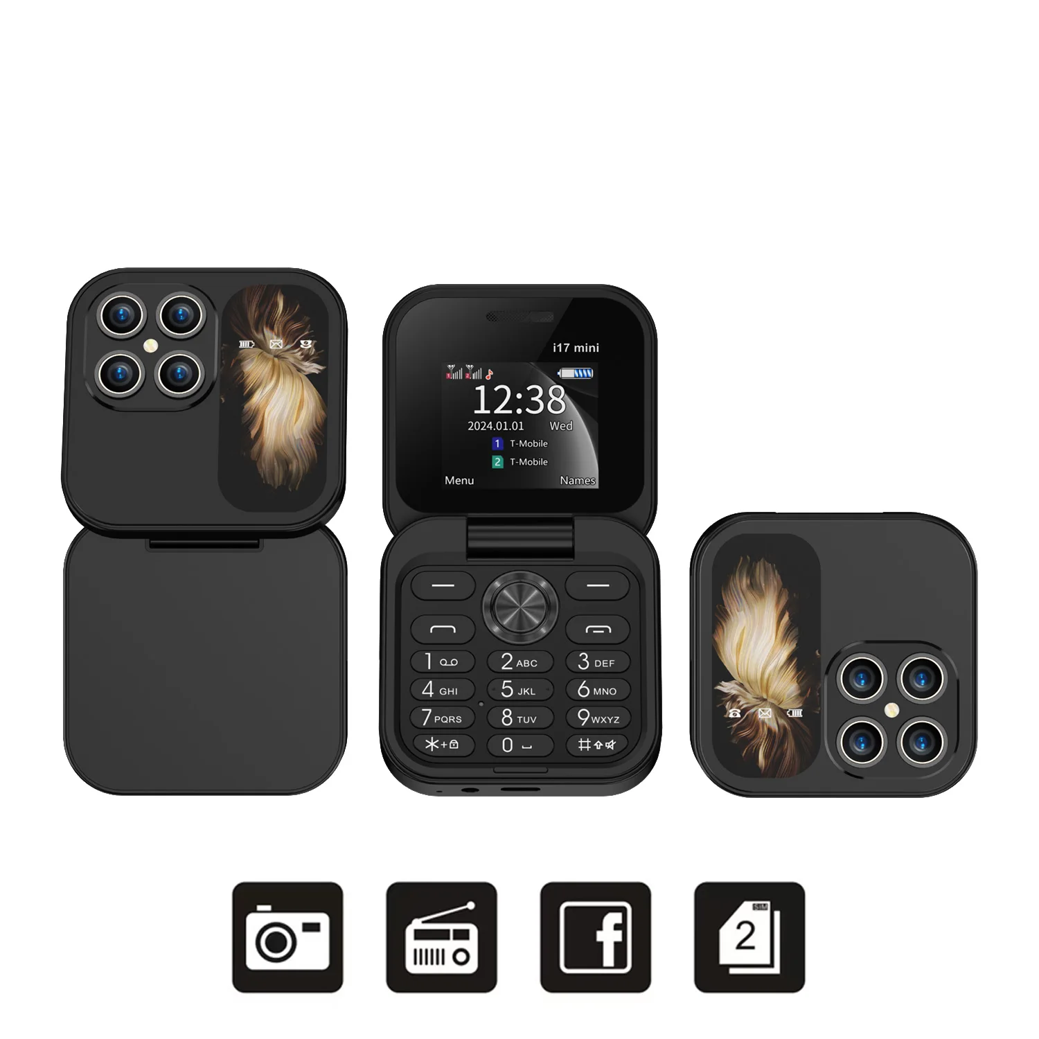 Servo I17 Mini Opvouwbare Mobiele Telefoon Gsm 2 Simkaart Magische Stem Fm Radio Blacklist Type-C 1.77 "Scherm Kleine Flip Telefoons