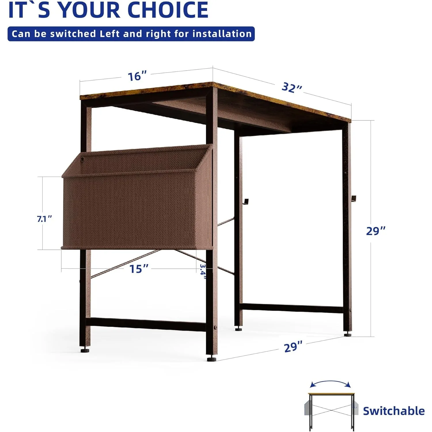 32 Inch Computer Desk Small Spaces Desk with Storage Bag for Bedroom Writing and Home Office Work Small Study Desk Table Vintage