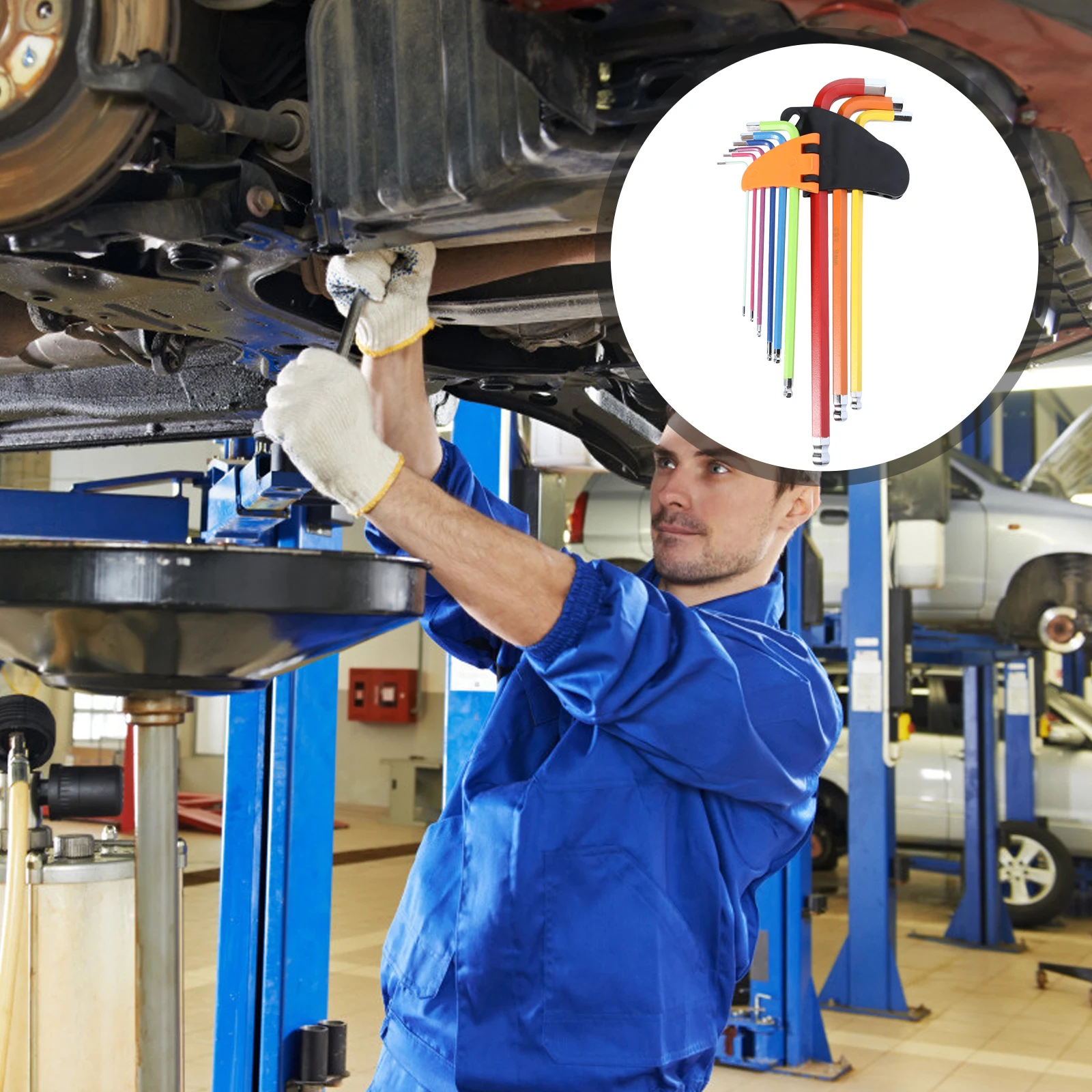 

9pcs L-Shaped Hexagon Wrench Set Colored Steel Long Handle Anti-Rust Repair Tool For Vehicle Appliance Garden