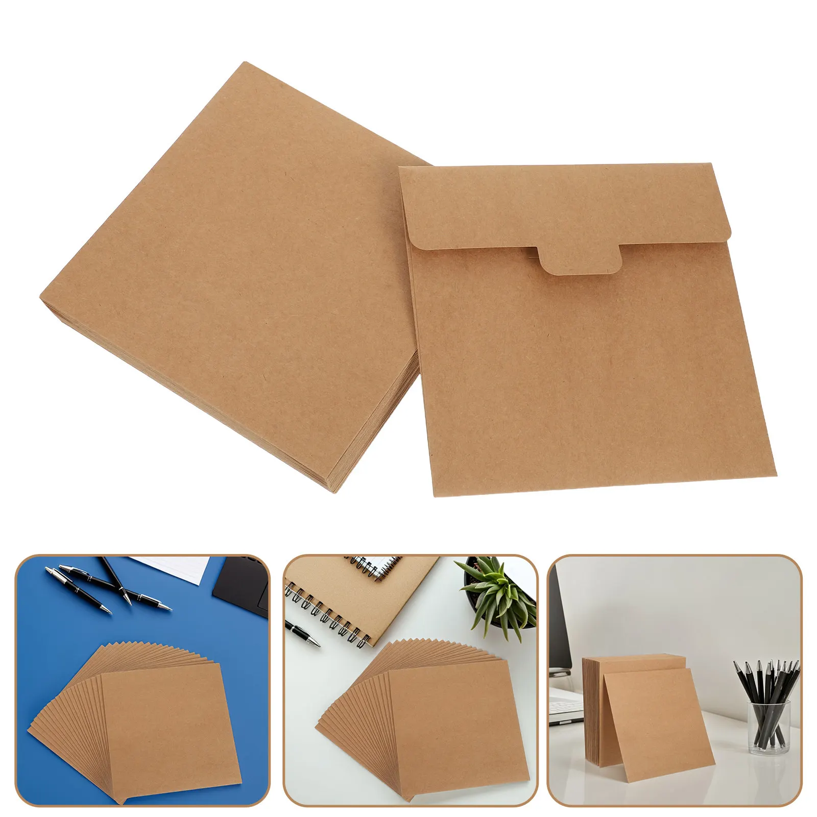 20pcs 20x20cm Square Kraft Paper Envelopes – Sturdy Brown Storage Bags for Invitations, Party Favors & Scrapbooking