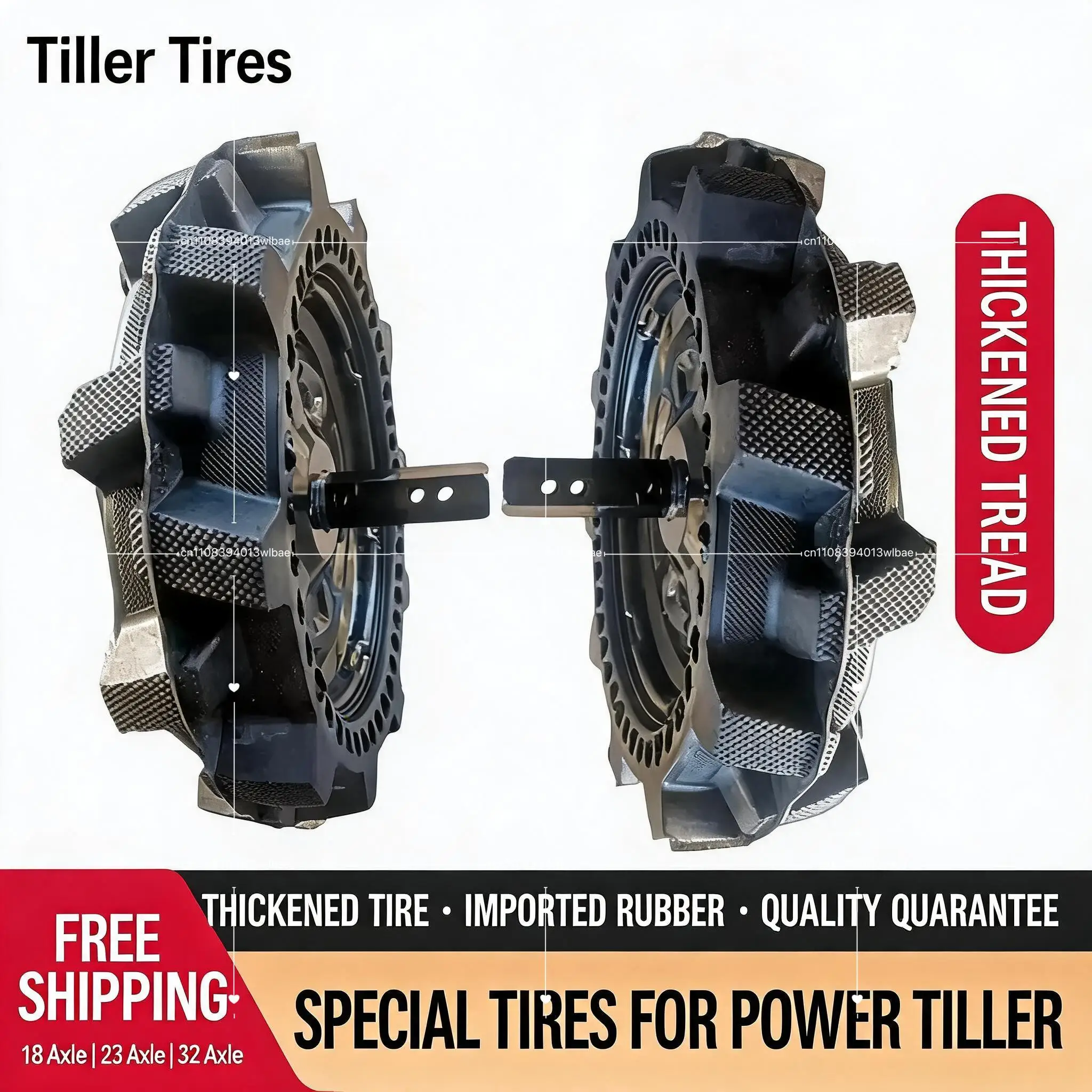 Rotavator Solid Tire Wheel Assembly Farm Tractor Rototiller Rubber Flat-Free
