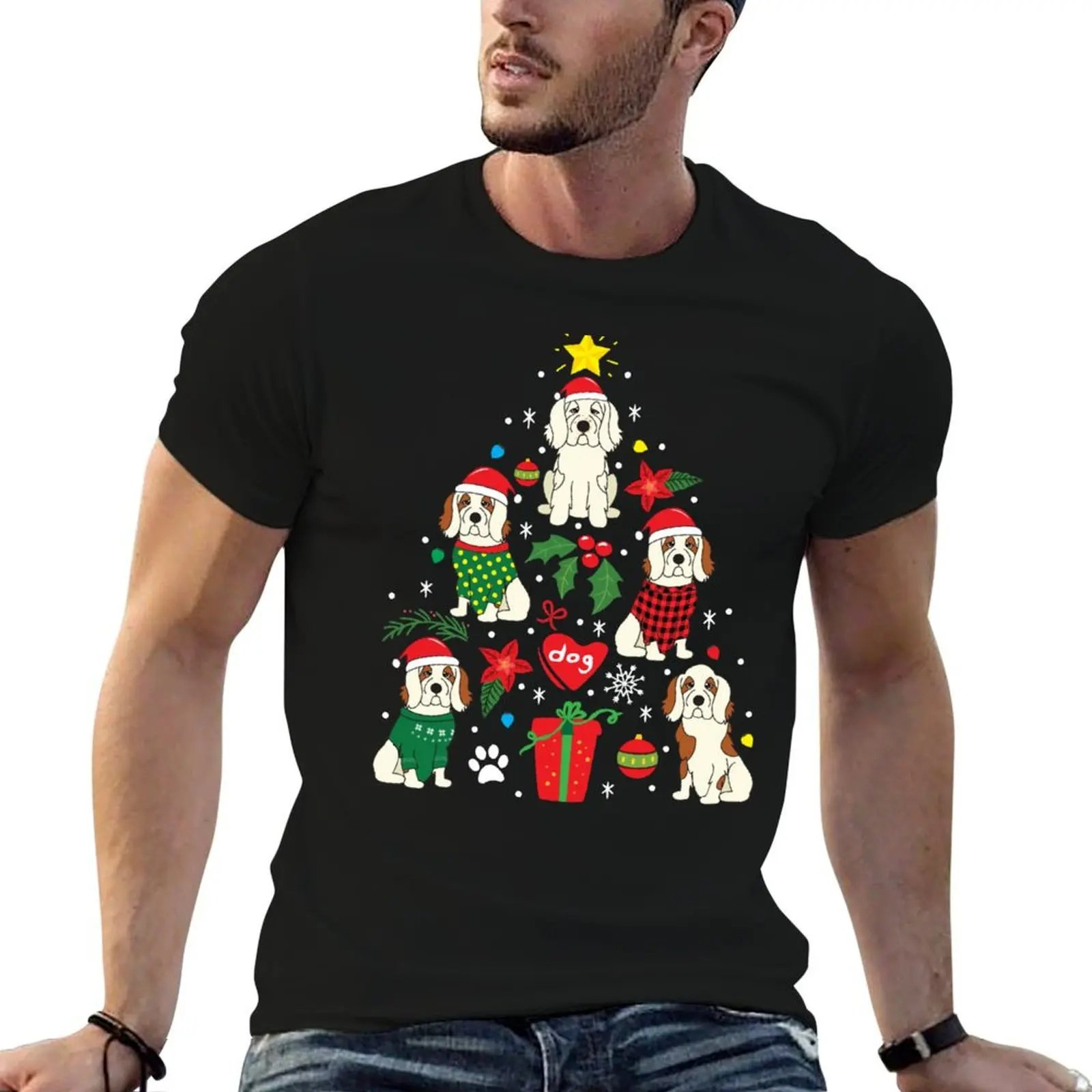 Clumber Spaniel Christmas Ornament Tree T-Shirt Soft Casual Short Sleeve Cotton Tee
