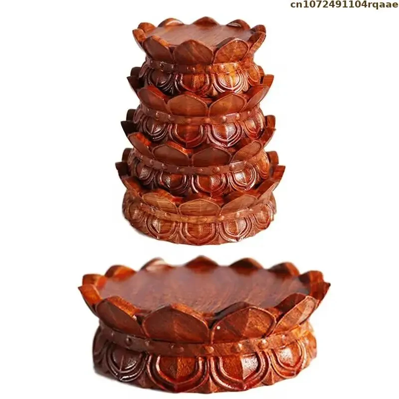 Mini Buddha Statue Pedestal Crystal Sphere Stand Display Shelf Home Desktop Decor Standing Flower Base Wooden Lotus Flower Base view 6
