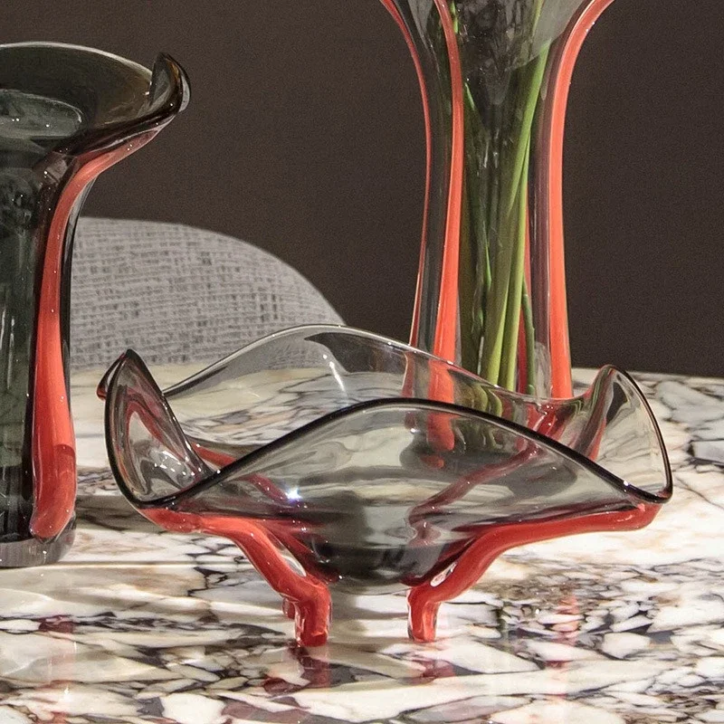 American home art vase, red-gray high-end living room crystal decorative ornament
