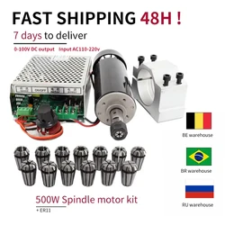Motore mandrino raffreddato ad aria da 500w + mandrino ER11 da 13 pezzi + morsetti da 52mm + regolatore di velocità di alimentazione