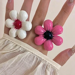 Vintage Colorful Enamel Drop Glaze Flower Open Rings for Women Fashion Sweet Finger Romantic Jewelry Holiday Accessories Gifts