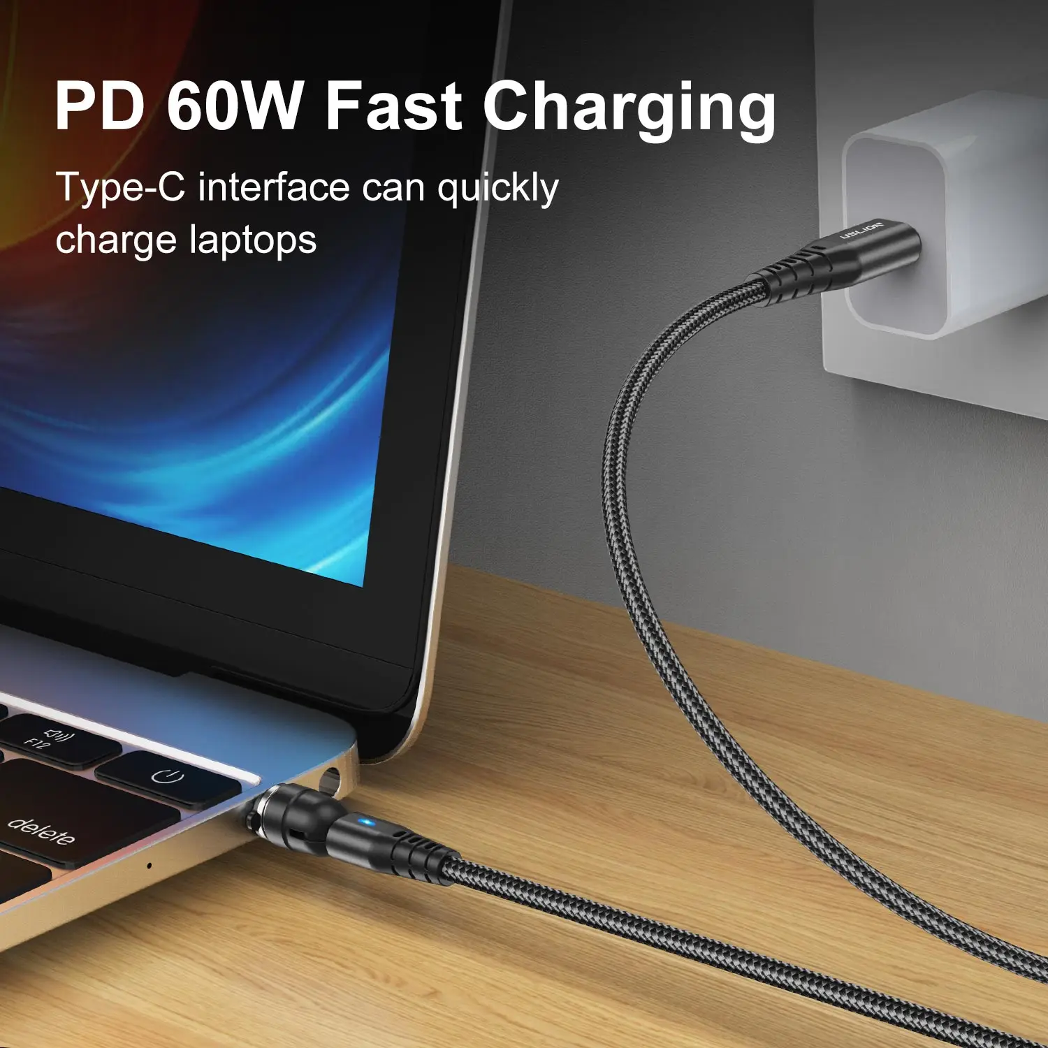 USLION 60W Fast Charging Magnetic Cable Quick Charge 4.0 Type C to Type C Cable PD USB 2 in 1 Data Charger Cable with Connecter