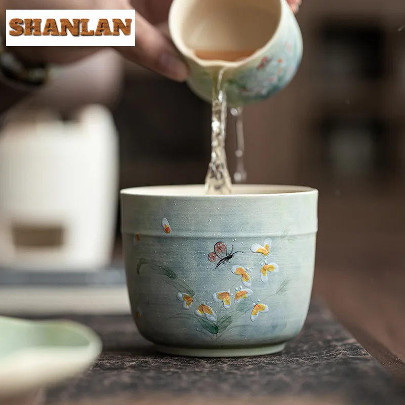 

Hand Painting Orchid Jianshui Tea Washing Basin Writing-brush Washer Water Washing Slag Tank Chaxi Tableware Supplies Craft Gift
