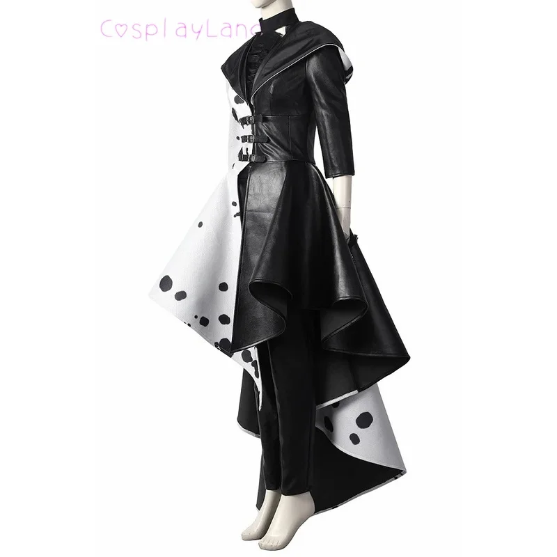 

qq273Cruella Костюм Косплей Злая Королева Черно-Белое Вечернее Платье Мода Эмма Волшебный Костюм Женский Костюм Пальто Брюки Перчатки