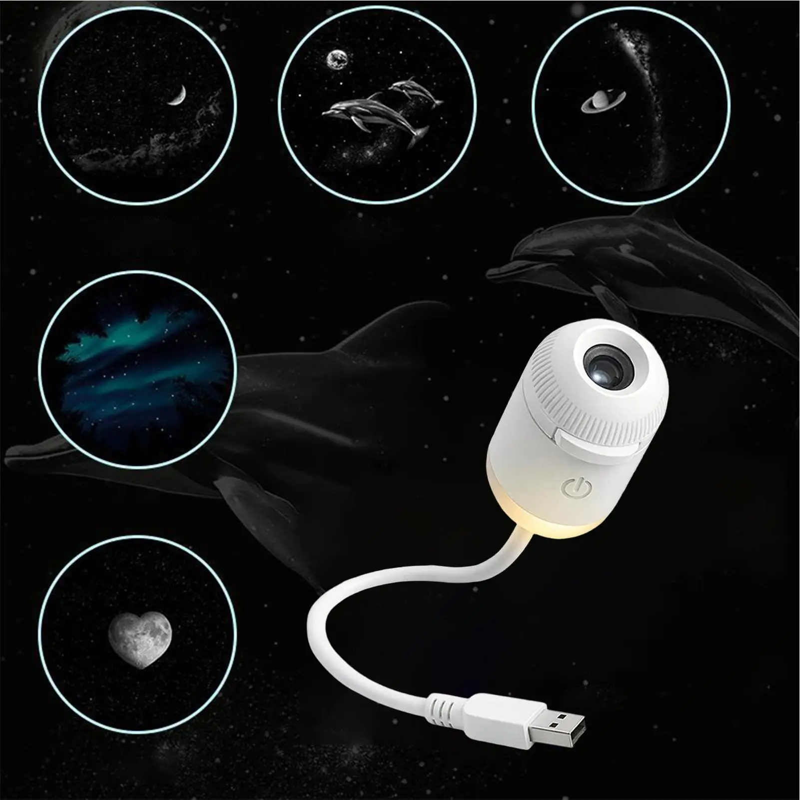 Projector Night Light 2 in 1 360 Rotation Adjustable Brightness Star Sky Lamp 5 Films USB Powered Ceiling Decor for Bedroom