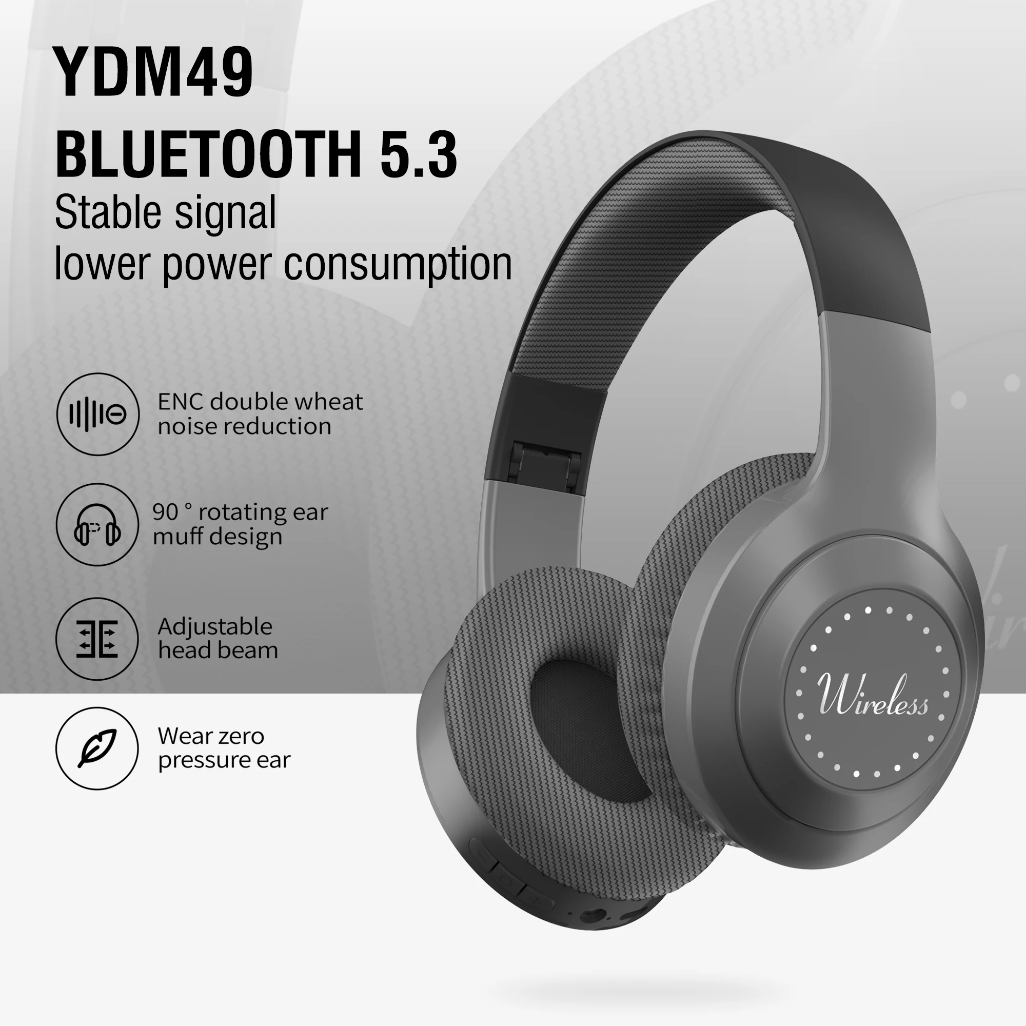 TWS YDM49 Light-emitting Bluetooth Headset Folding LED Card Wireless Headset TYPE-C Charging Multi-scene Use Game Office VS P47