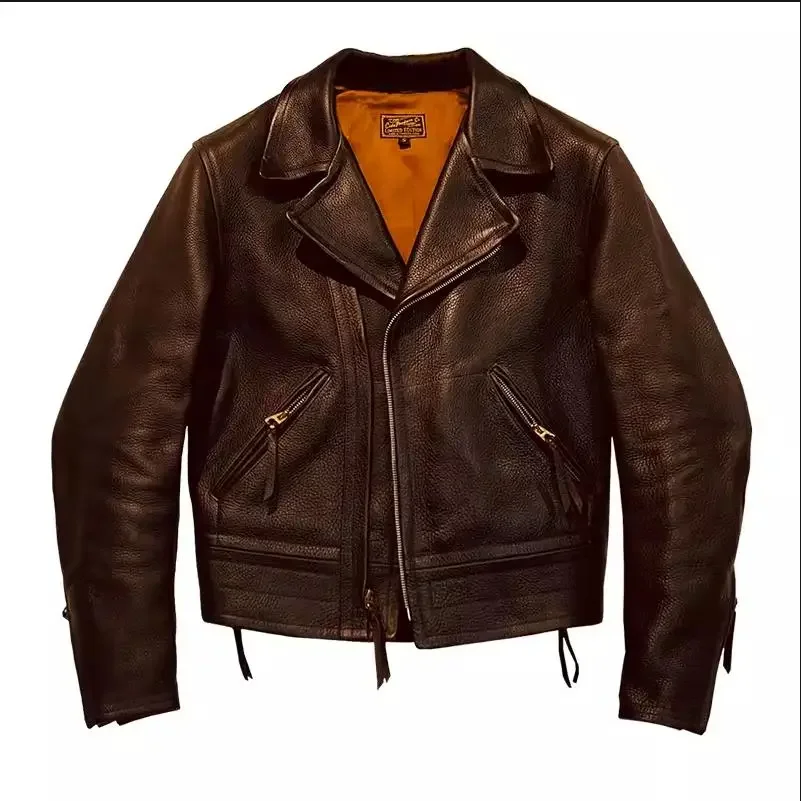 LNY!Wholesales.Super Heavy 1.6mm Tanned cowhide jacket.Japan Luxury Classic Motor Rider genuine leather coat.Cidu Brand Men