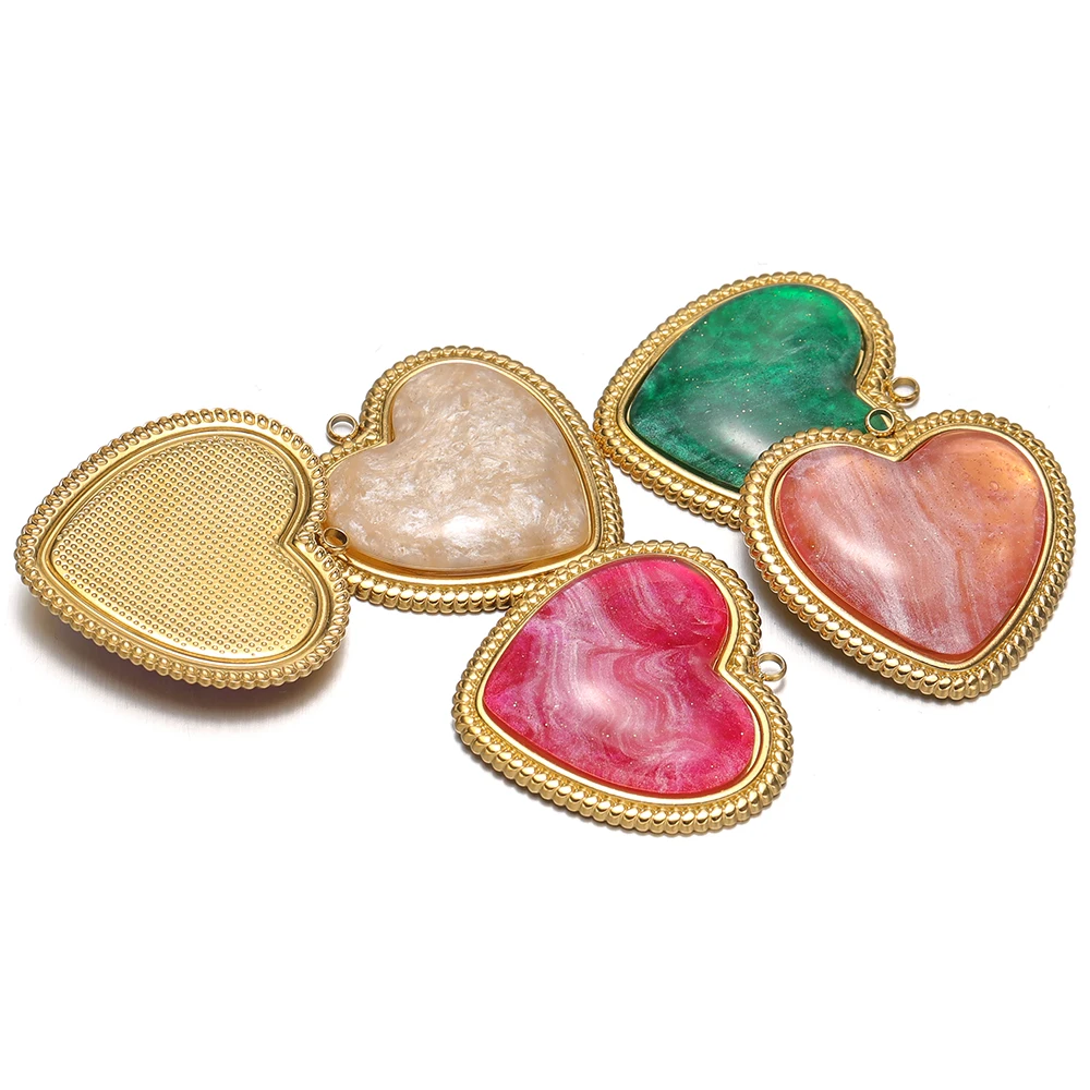 

3pcs Stainless Steel Artificial Stone Heart Charms Pendants for DIY Jewelry Lovers Necklace Findings Supplies Earrings Making