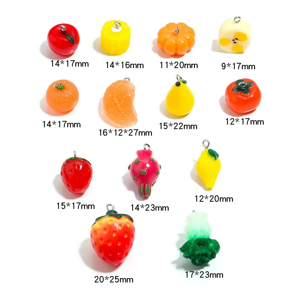 5 pçs/lote resina imitação de frutas morango forma encantos para diy chaveiro colares brincos ornamento jóias fazendo acessórios