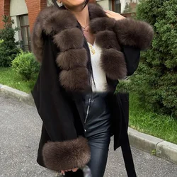 Winter Women Wool Jacket Lace-up Coat Cuffs Removable Fox Fur Female High Quality Double-sided Cashmere Woolen Coat