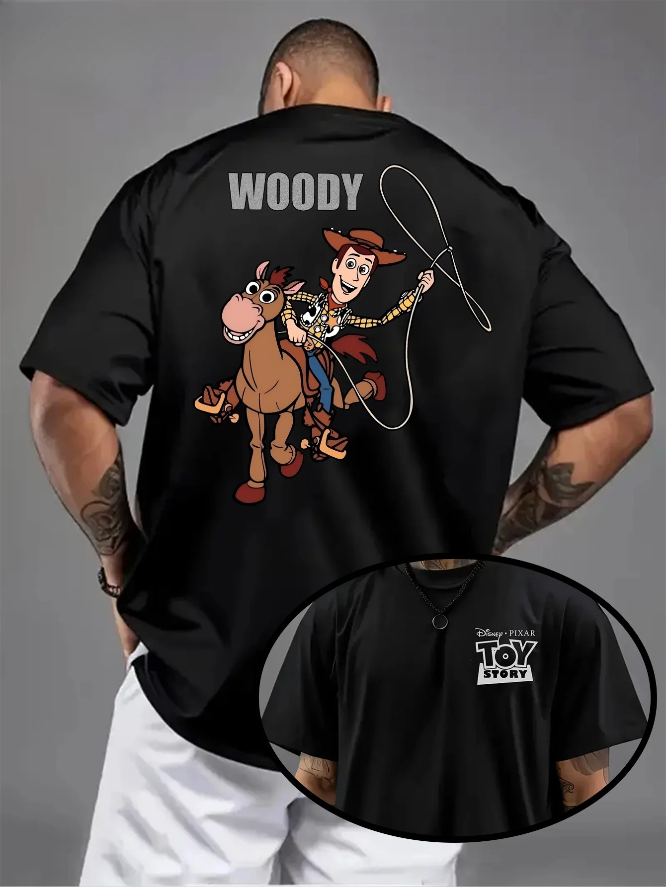

Men's and Women's Toy Story Woody Pattern T-shirt for Daily Leisure Activities Wearing Unisex Cotton Short Sleeved Large Size