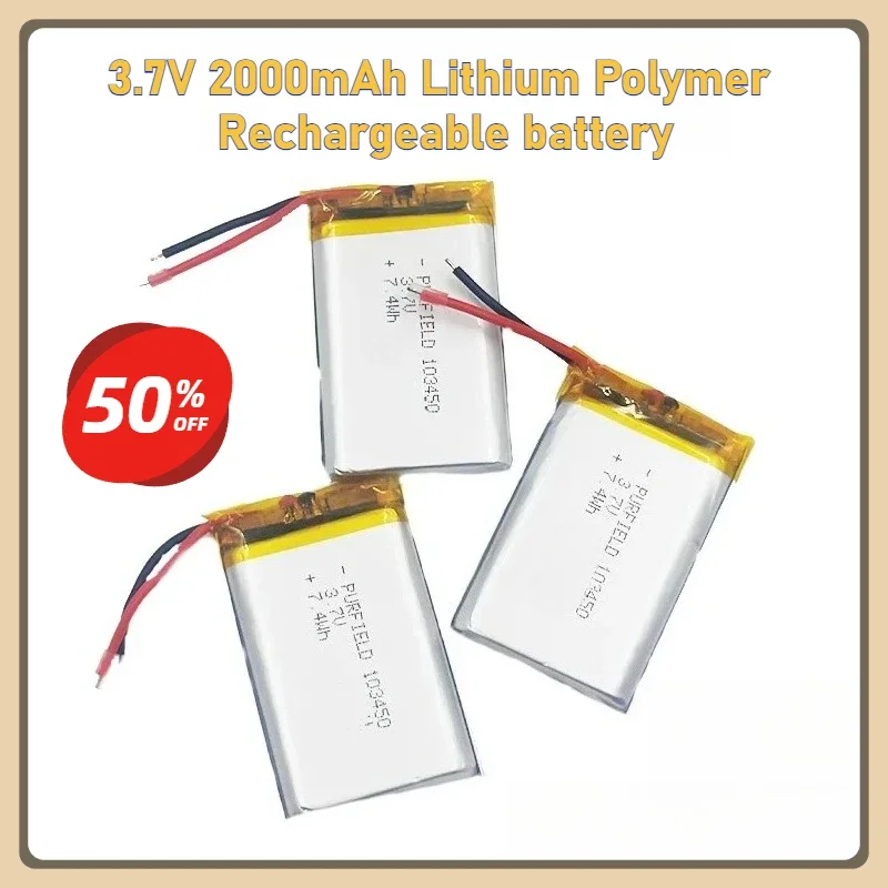 

3.7V 2000mAh Lithium Polymer Rechargeable Battery for Power Bank Electronic Battery 103450 Li-Polymer Batteries