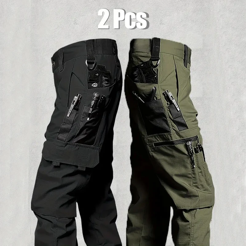 Men\'s Outdoor Work Pants 2-Pcs Tactical Cargo Trousers New Multi-pocket Wear-Resistant Workwear Outdoor Waterproof Hiking Pants