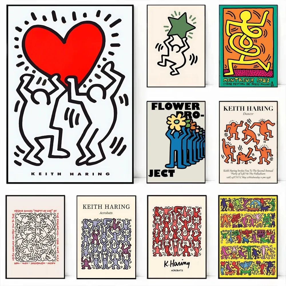 K-Keith H-Haring Self-adhesive Art Poster Whitepaper Prints Posters Artwork Home Decor