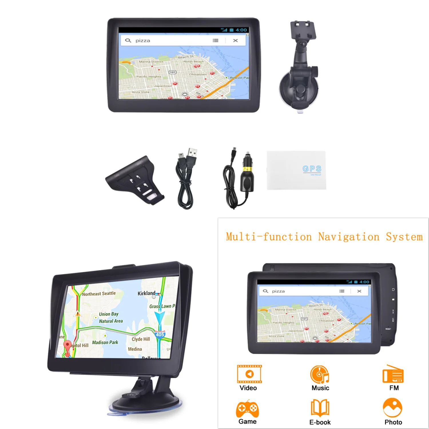 7 Inch Car GPS Navigator 8GB Portable Lifetime Map Update Spoken Turn-To-Turn Navigation System