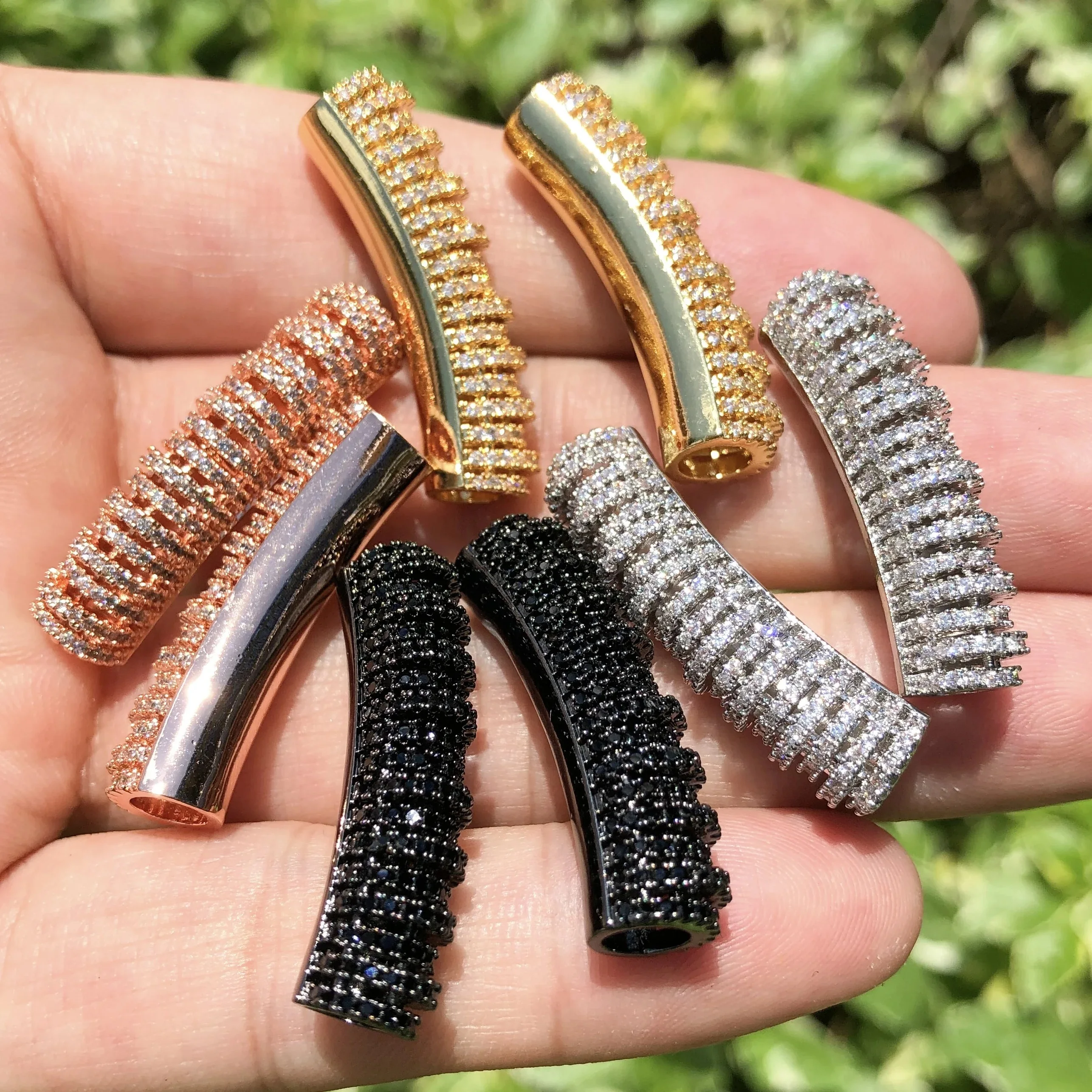 

5Pcs Cubic Zirconia Paved Bar Connector Tube Gold Silver Plated Jewelry Finding for Bracelet Necklace Hand Making Wholesale