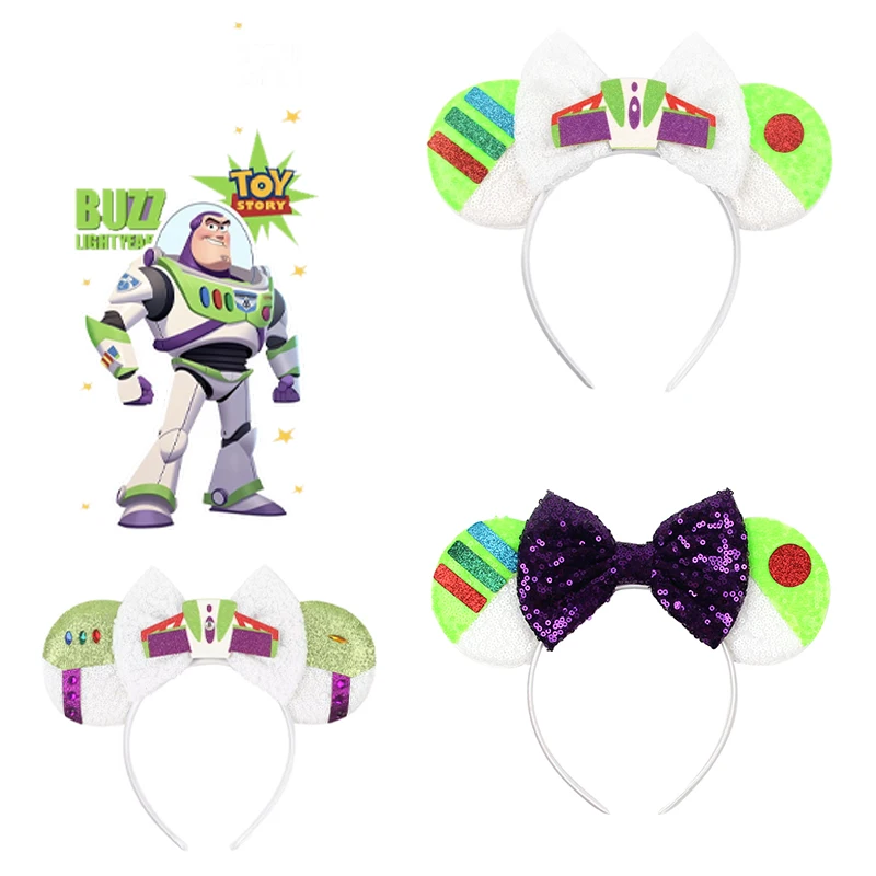 Disney Toy Story Haarschmuck für Damen, Woody Buzz Lightyear Haarbänder für Mädchen, Pixar Pailletten Schleife Alien-Ohren Stirnband Kindergeschenk