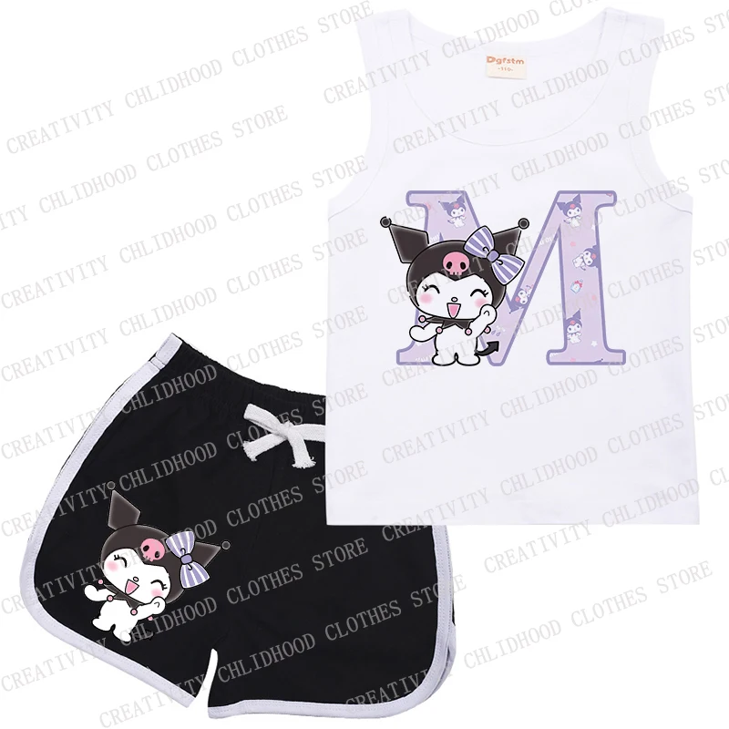 Traje deportivo con letras en inglés para niños, chaleco y pantalones cortos con dibujos animados, ropa informal sin mangas para niña y niño, Kuromis A, B, C, D, 26, nuevo