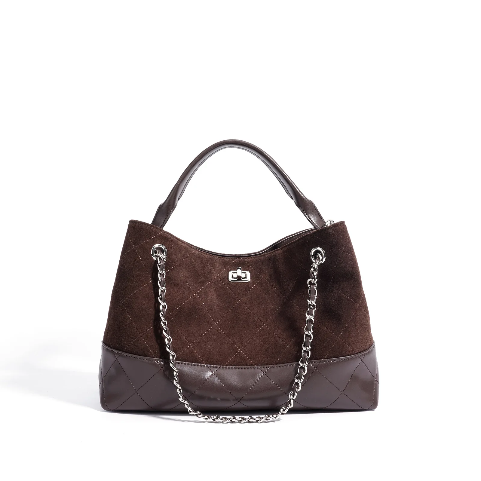 

2025 Новая сумка-тоут большой емкости в стиле ретро с цветными блоками, женская модная универсальная стеганая сумка на плечо с бриллиантами и цепочкой для поездок на работу