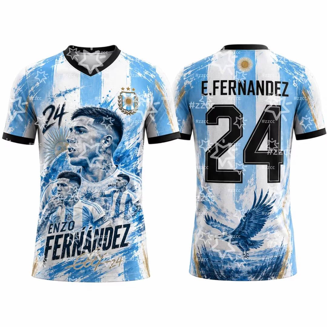 2026 Argentinien Fußballtrikot # 8 Enzo Fernandez Kurzarm-Fußballtrikot, atmungsaktiv, für Herren, Damen, Kinder, Heim- und Auswärtstrikot, Fan-Uniform-T-Shirt