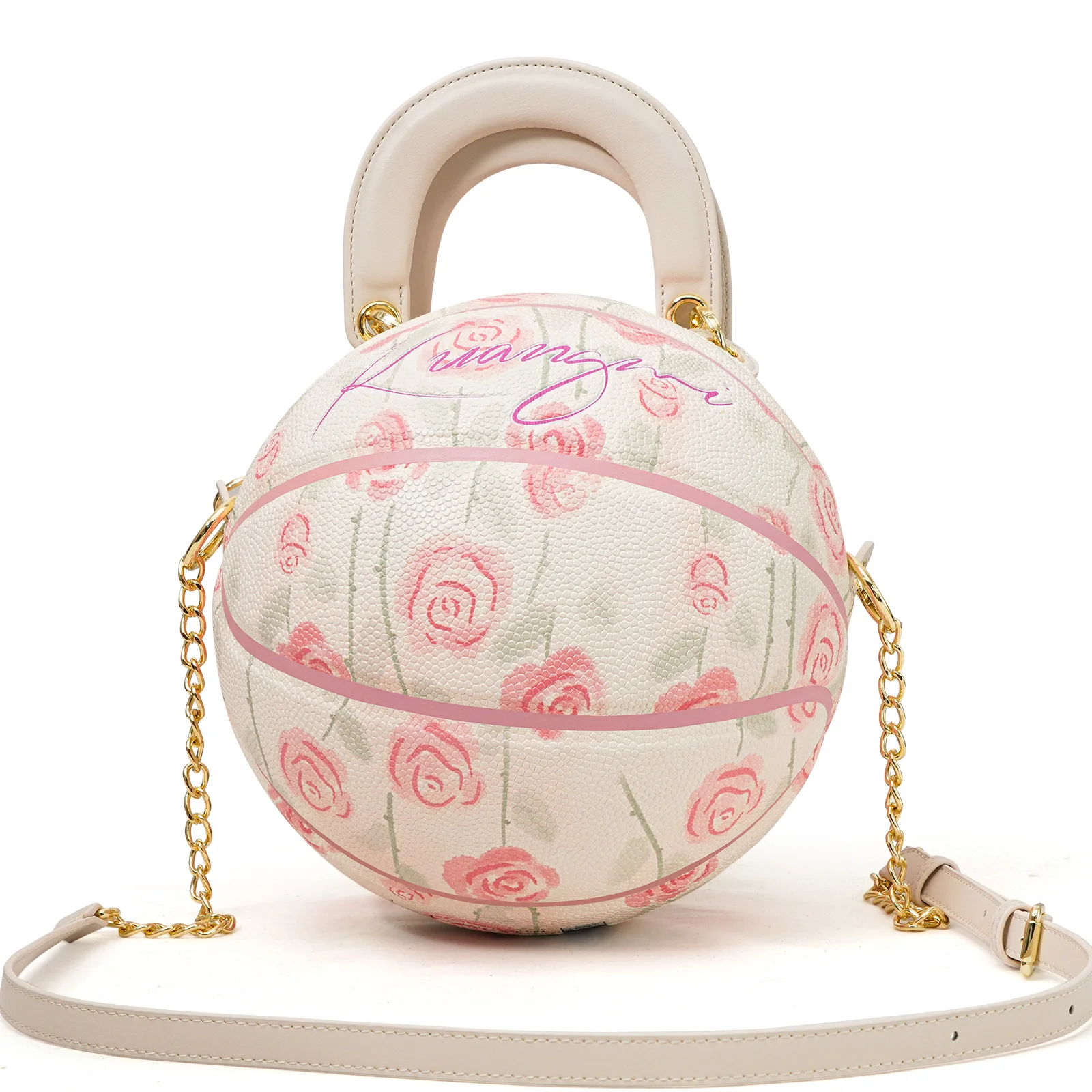 

Kuangmi Trendy Rose-Print Basketball-Inspired Tote/Shoulder/Crossbody Bag The Ultimate Statement Piece for Street-Style Outfits