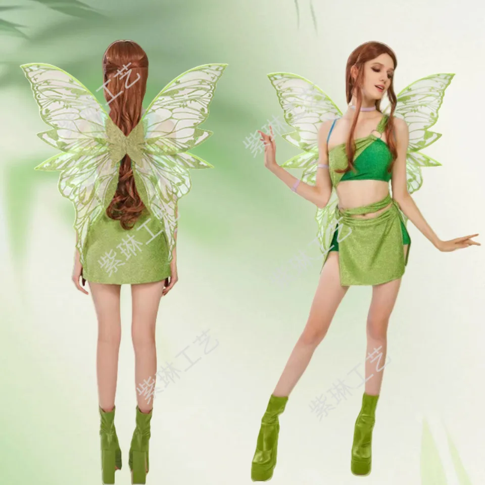 Cute Flower Crown Fairy Costume Set Star Wand Elf Ears Fairy Butterfly Wings Dress-Up Halloween Angel Wings Cosplay Prop