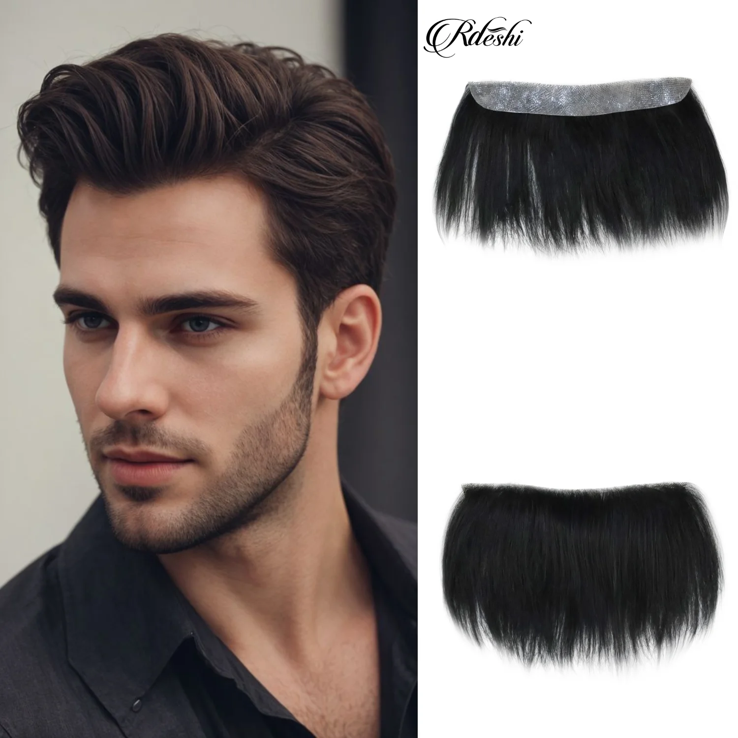 

DESHI тонкая кожа мужской парик для лба V-образная невидимая фронтальная линия волос из искусственной кожи шиньон для мужчин человеческие волосы парик протез