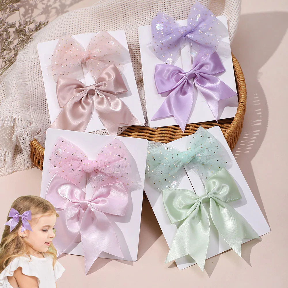 

2PCS/Set Sweet Elegant Big Saton Bowbot Hair Clips for Girl Princess Shinny Lace Party Hair Hairpin 2024 Wedding Birthday Gift